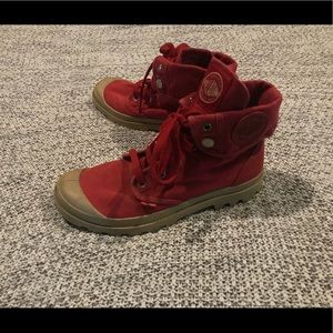 Palladium red canvas lace up boots Men’s 8